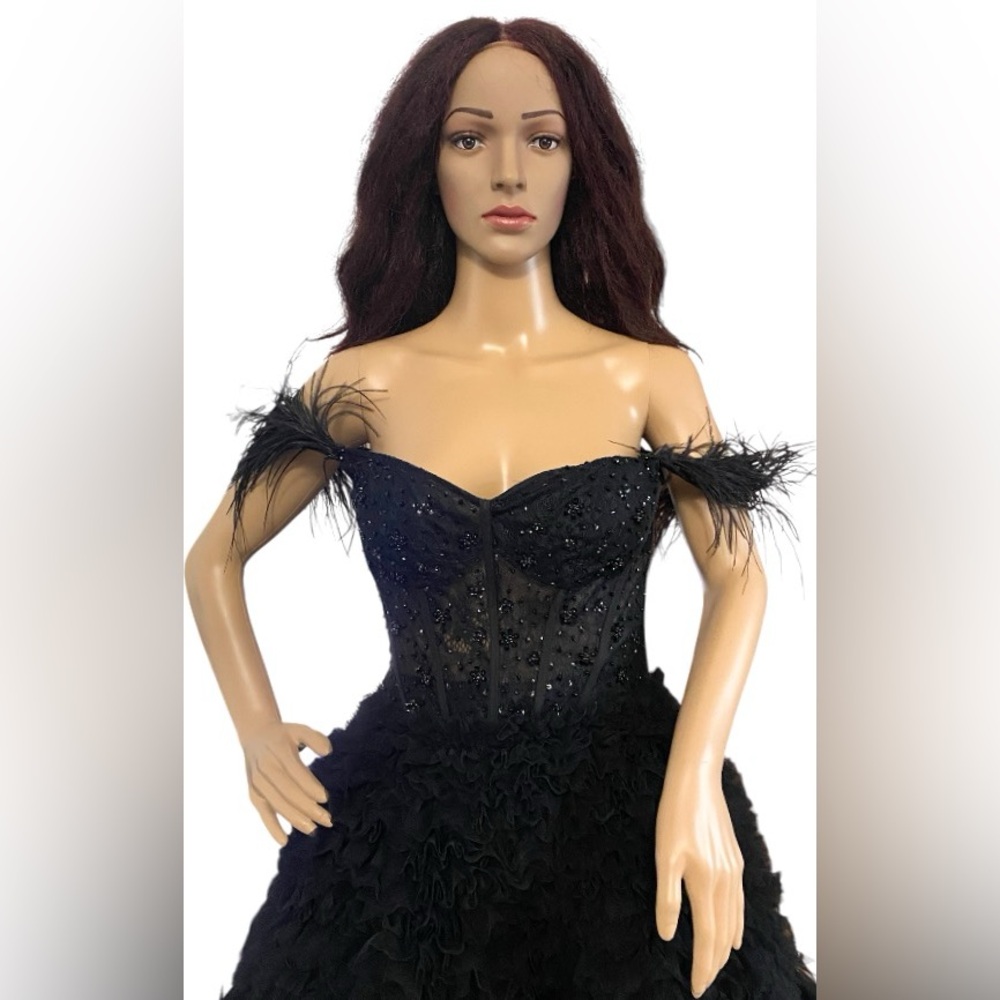 Sherri Hill 54906 off the shoulder ruffle ball gown dress - Picture 3 of 13